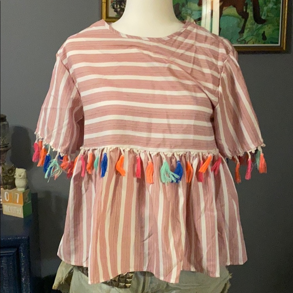 Striped Blouse with tassels